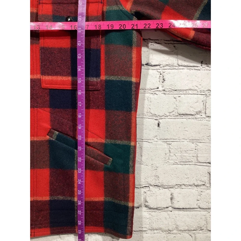 Vintage Pendleton Wool Field Coat Mens Medium Red Green Plaid Made in USA Jacket
